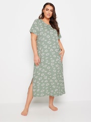 Yours Curve Green Animal Print 100% Cotton Midaxi Nightdress - Image 2 of 5
