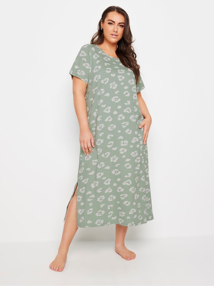 Yours Curve Green Animal Print 100% Cotton Midaxi Nightdress - Image 2 of 5