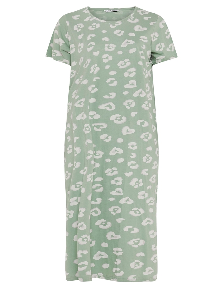 Yours Curve Green Animal Print 100% Cotton Midaxi Nightdress - Image 5 of 5