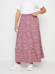 Yours Curve Pink Paisley Print Textured Maxi Skirt - Image 1 of 4