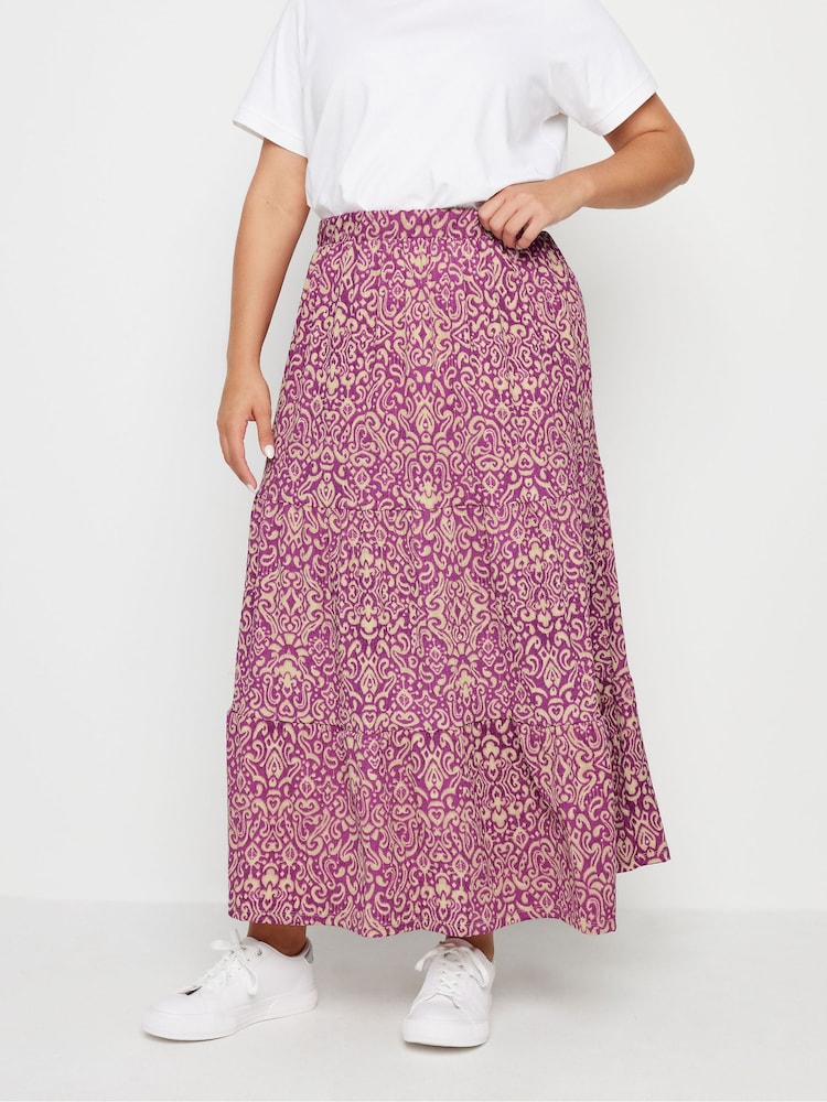 Yours Curve Pink Paisley Print Textured Maxi Skirt - Image 1 of 4