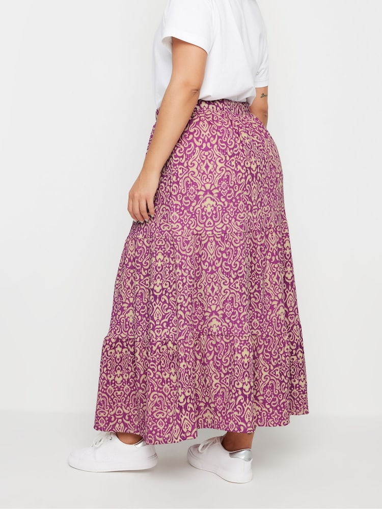 Yours Curve Pink Paisley Print Textured Maxi Skirt - Image 2 of 4