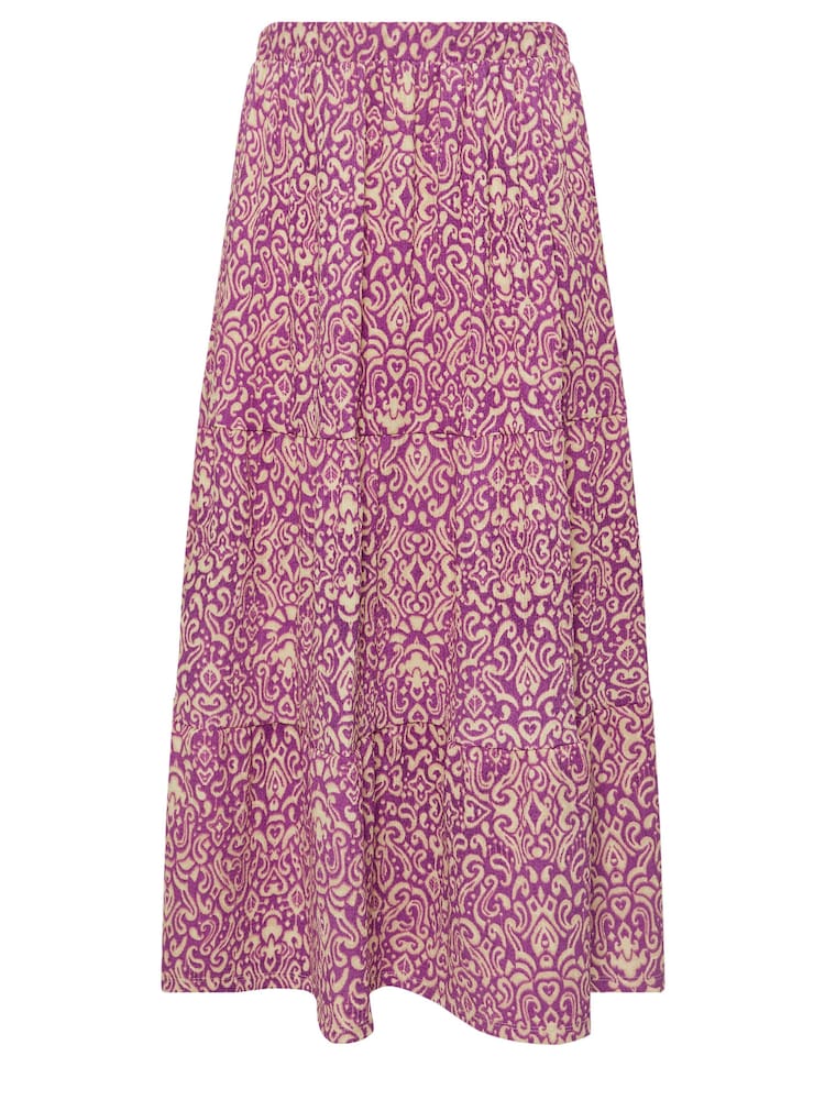 Yours Curve Pink Paisley Print Textured Maxi Skirt - Image 4 of 4