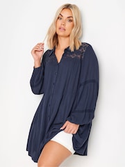 Yours Curve Blue Boho Long Sleeve Tiered Shirt - Image 1 of 4