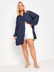 Yours Curve Blue Boho Long Sleeve Tiered Shirt - Image 2 of 4