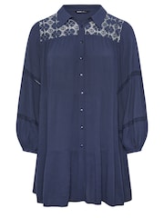 Yours Curve Blue Boho Long Sleeve Tiered Shirt - Image 4 of 4