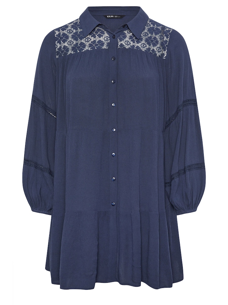 Yours Curve Blue Boho Long Sleeve Tiered Shirt - Image 4 of 4