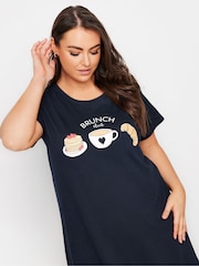Yours Curve Blue Brunch Club 100% Cotton Midaxi Nightdress - Image 4 of 5