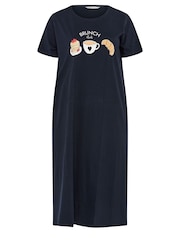 Yours Curve Blue Brunch Club 100% Cotton Midaxi Nightdress - Image 5 of 5