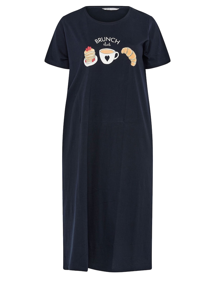 Yours Curve Blue Brunch Club 100% Cotton Midaxi Nightdress - Image 5 of 5
