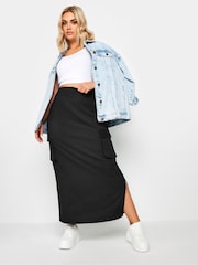 Yours Curve Black Textured Utility Maxi Skirt - Image 3 of 5
