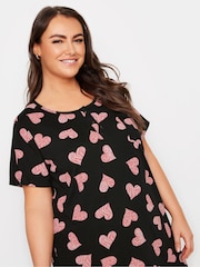 Yours Curve Black Animal Print Heart Placket 100% Cotton Midaxi Nightdress - Image 4 of 5