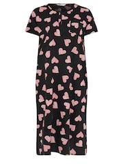 Yours Curve Black Animal Print Heart Placket 100% Cotton Midaxi Nightdress - Image 5 of 5