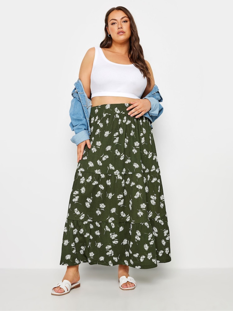Yours Curve Green Abstract Tie Maxi Skirt - Image 2 of 5
