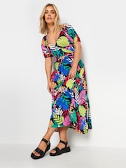 Yours Curve Black Rainbow Leaf Wrap Dress - Image 1 of 5