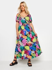 Yours Curve Black Rainbow Leaf Wrap Dress - Image 2 of 5