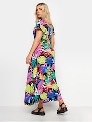 Yours Curve Black Rainbow Leaf Wrap Dress - Image 3 of 5