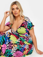 Yours Curve Black Rainbow Leaf Wrap Dress - Image 4 of 5