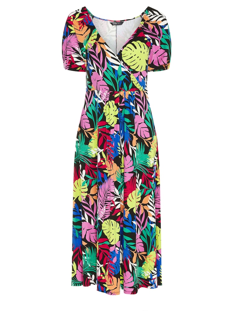 Yours Curve Black Rainbow Leaf Wrap Dress - Image 5 of 5