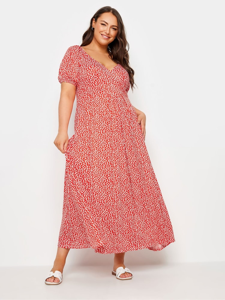 Yours Curve Red Polka Dot Wrap Dress - Image 1 of 5