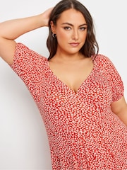 Yours Curve Red Polka Dot Wrap Dress - Image 4 of 5