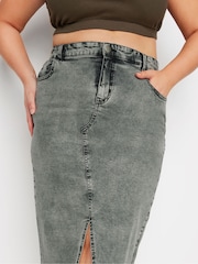 Yours Curve Grey Acid Wash Stretch Denim Midaxi Skirt - Image 4 of 5