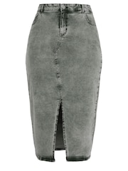 Yours Curve Grey Acid Wash Stretch Denim Midaxi Skirt - Image 5 of 5