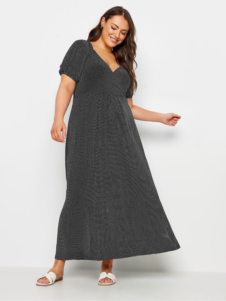 Yours Curve Black Polka Dot Wrap Dress - Image 2 of 5