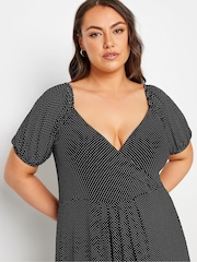 Yours Curve Black Polka Dot Wrap Dress - Image 4 of 5