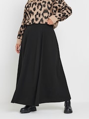 Yours Curve Black 6 Panel Flippy Midi Skirt - Image 1 of 5