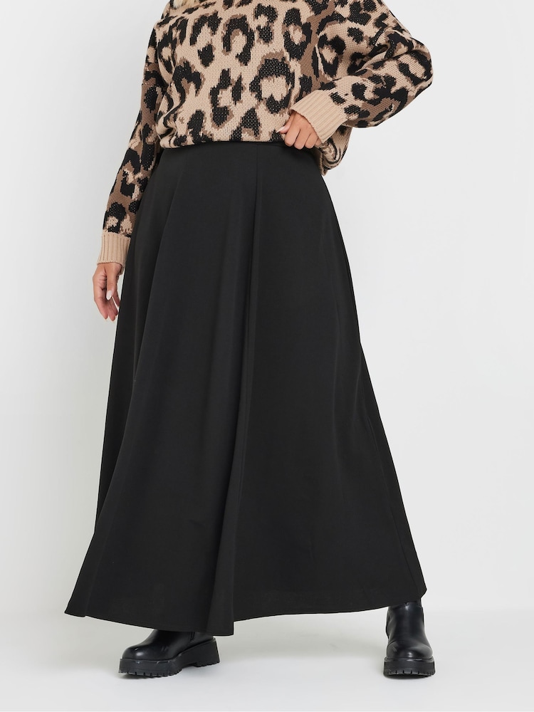 Yours Curve Black 6 Panel Flippy Midi Skirt - Image 1 of 5