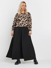 Yours Curve Black 6 Panel Flippy Midi Skirt - Image 2 of 5