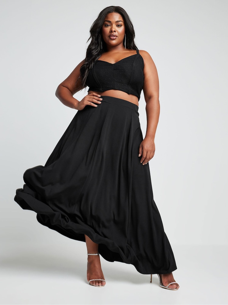 Yours Curve Black 6 Panel Flippy Midi Skirt - Image 9 of 9