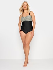 Yours Curve Black Dark Twist Front Bandeau Swimsuit - Image 2 of 6