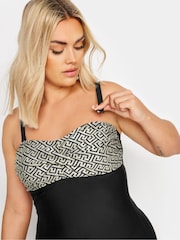 Yours Curve Black Dark Twist Front Bandeau Swimsuit - Image 4 of 6