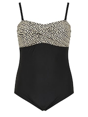 Yours Curve Black Dark Twist Front Bandeau Swimsuit - Image 5 of 6