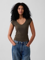 Gap Brown Close Knit Jersey V-Neck T-Shirt - Image 1 of 4