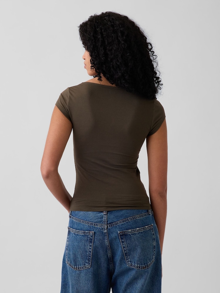 Gap Brown Close Knit Jersey V-Neck T-Shirt - Image 2 of 4