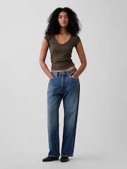 Gap Brown Close Knit Jersey V-Neck T-Shirt - Image 3 of 4