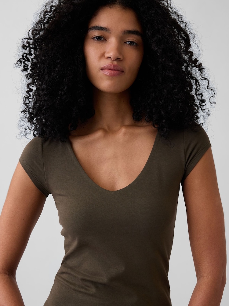 Gap Brown Close Knit Jersey V-Neck T-Shirt - Image 4 of 4