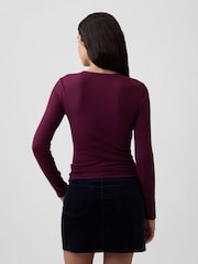 Gap Plum Purple Ribbed Henley Long Sleeve T-Shirt - Image 2 of 5