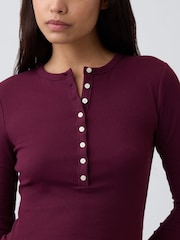 Gap Plum Purple Ribbed Henley Long Sleeve T-Shirt - Image 3 of 5