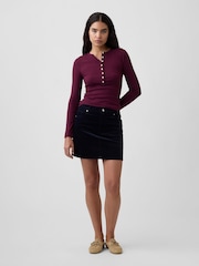 Gap Plum Purple Ribbed Henley Long Sleeve T-Shirt - Image 4 of 5