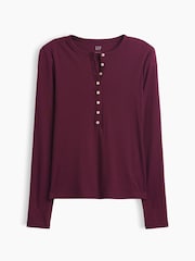 Gap Plum Purple Ribbed Henley Long Sleeve T-Shirt - Image 5 of 5