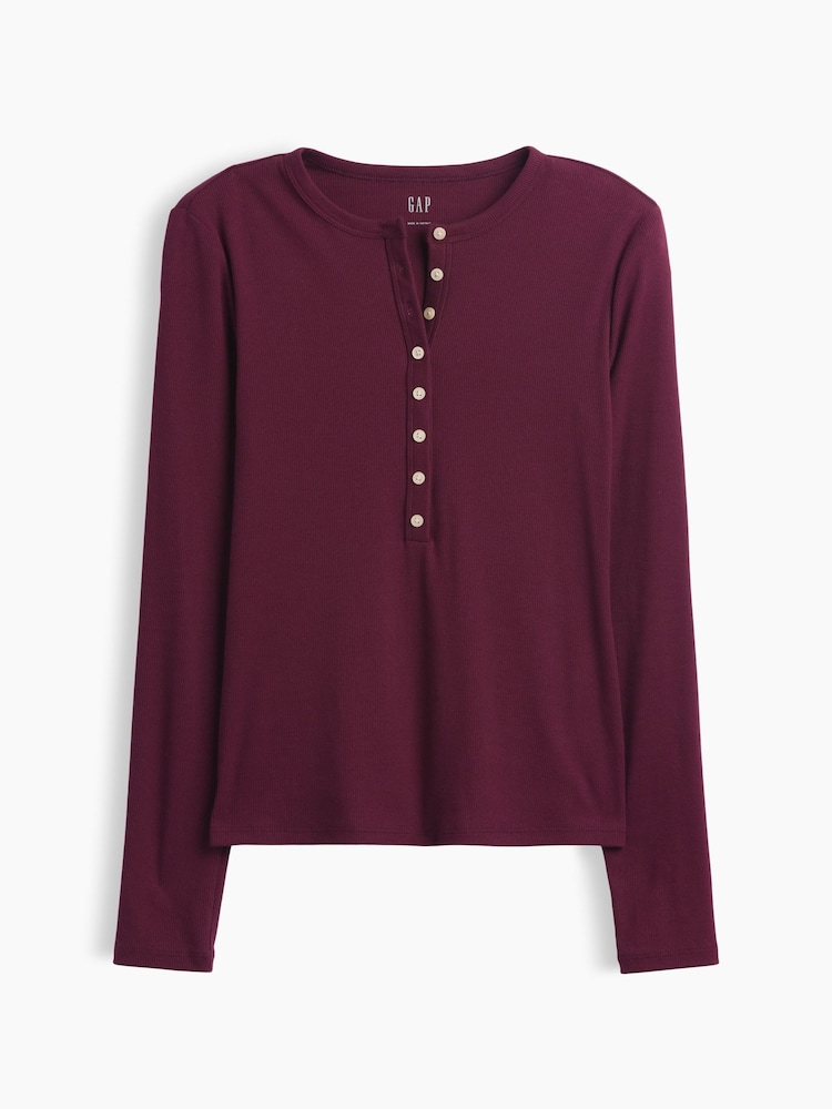 Gap Plum Purple Ribbed Henley Long Sleeve T-Shirt - Image 5 of 5