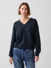 Gap Dark Teal CashSoft Oversized V-Neck Jumper - Image 1 of 1