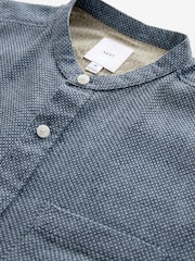 Navy Blue Grandad Collar Cotton Linen Blend Short Sleeve Shirt - Image 6 of 7