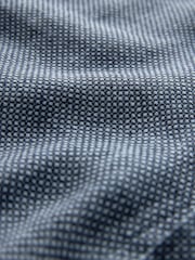 Navy Blue Grandad Collar Cotton Linen Blend Short Sleeve Shirt - Image 7 of 7
