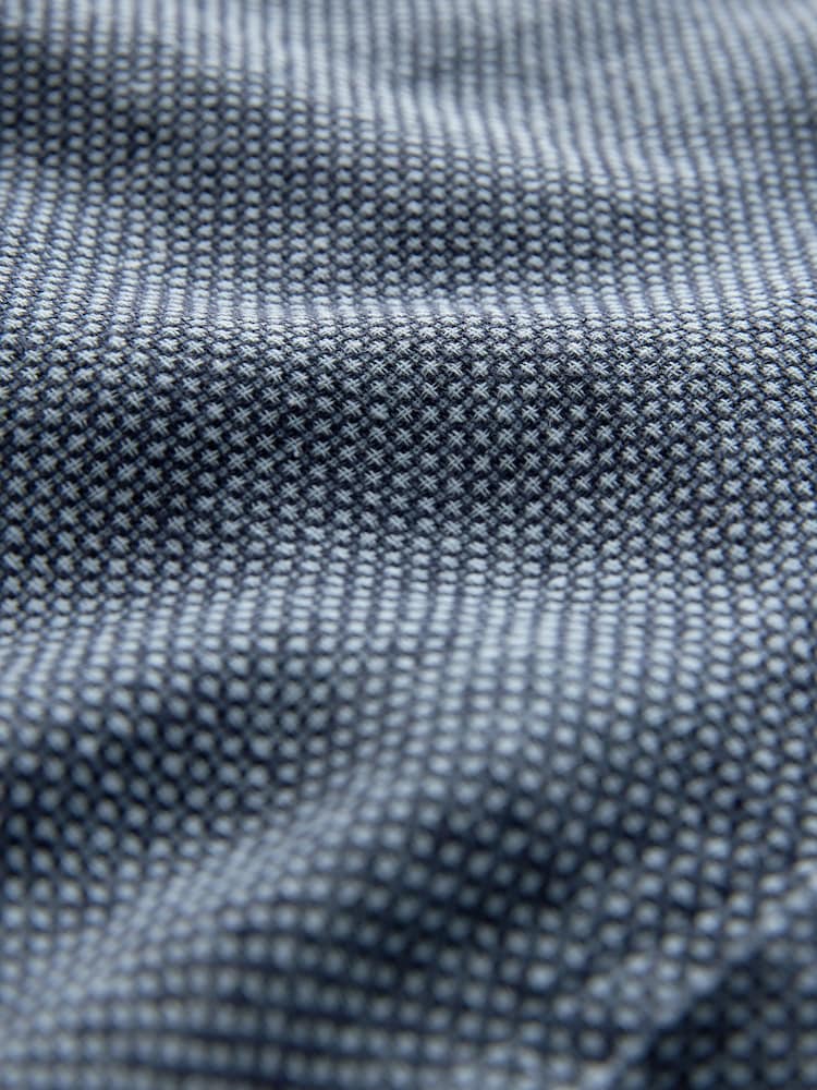 Navy Blue Grandad Collar Cotton Linen Blend Short Sleeve Shirt - Image 7 of 7