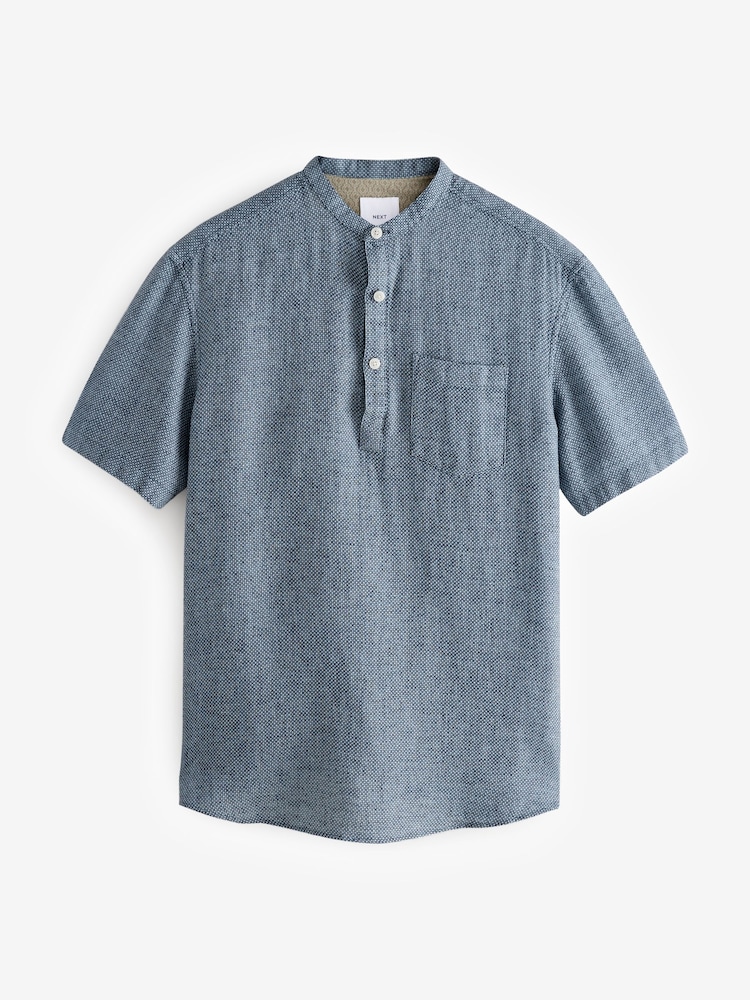 Bleu marine - À enfiler - Chemise à manches courtes en lin et coton mélangés - Image 6 of 8